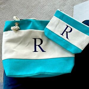 Yoolife monogrammed canvas tote and makeup bag